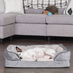 FurHaven Perfect Comfort Velvet Waves Full Support Sofa Dog & Cat Bed, Granite Gray, Medium