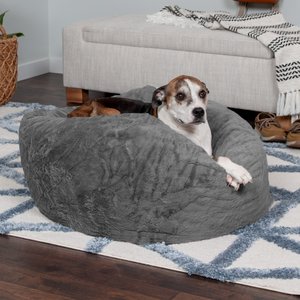 FurHaven Plush Ball Pillow Dog Bed with Removable Cover, Gray Mist, Large