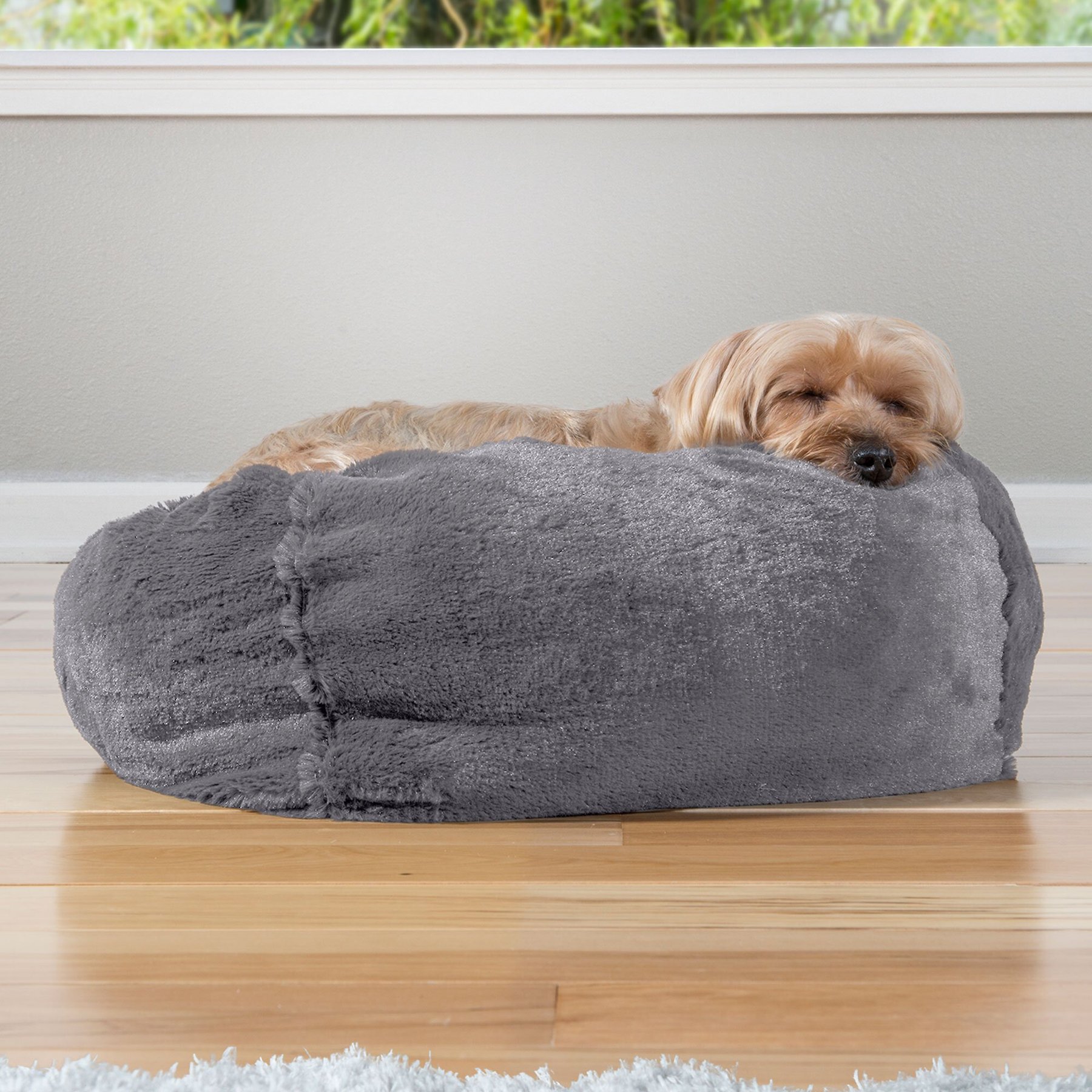 FurHaven Plush Ball Pillow Dog Bed with Removable Cover, Gray Mist, Small