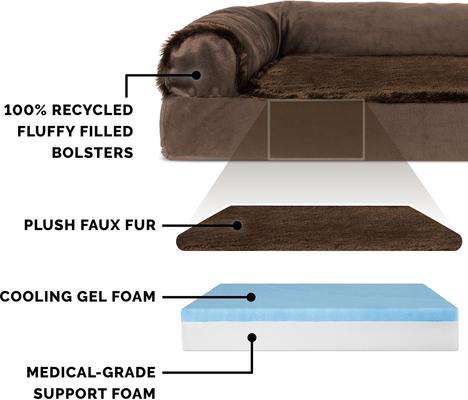 Show full view: FurHaven Plush Deluxe Chaise Cooling Gel Cat & Dog Bed with Removable Cover, Sable Brown, Large slide 5 of 10