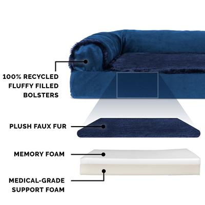 Show full view: FurHaven Plush Deluxe Chaise Memory Top Cat & Dog Bed with Removable Cover, Deep Sapphire, Large slide 6 of 11