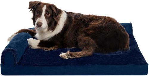 Show full view: FurHaven Plush Deluxe Chaise Memory Top Cat & Dog Bed with Removable Cover, Deep Sapphire, Large slide 5 of 11