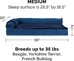 FurHaven Plush Deluxe Chaise Memory Top Cat & Dog Bed with Removable Cover, Deep Sapphire, Medium slide 2 of 9
