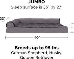 FurHaven Plush Deluxe Chaise Memory Top Cat & Dog Bed with Removable Cover, Platinum Gray, Jumbo slide 2 of 9