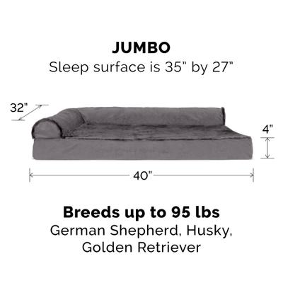 Show full view: FurHaven Plush Deluxe Chaise Memory Top Cat & Dog Bed with Removable Cover, Platinum Gray, Jumbo slide 3 of 11