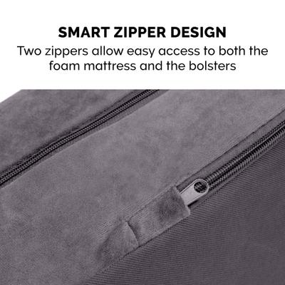 Show full view: FurHaven Plush Deluxe Chaise Memory Top Cat & Dog Bed with Removable Cover, Platinum Gray, Jumbo slide 9 of 11