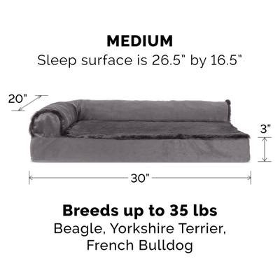 Show full view: FurHaven Plush Deluxe Chaise Memory Top Cat & Dog Bed with Removable Cover, Platinum Gray, Medium slide 2 of 10