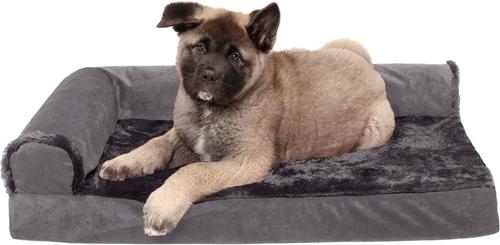 Show full view: FurHaven Plush Deluxe Chaise Memory Top Cat & Dog Bed with Removable Cover, Platinum Gray, Medium slide 4 of 10