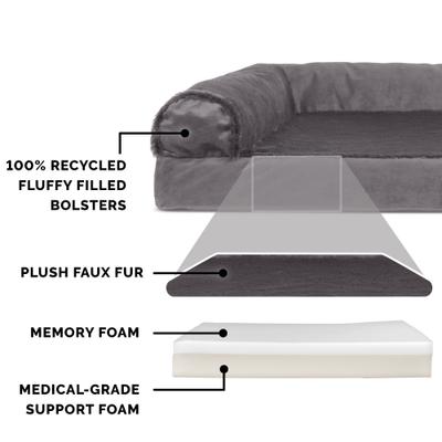 Show full view: FurHaven Plush Deluxe Chaise Memory Top Cat & Dog Bed with Removable Cover, Platinum Gray, Medium slide 5 of 10