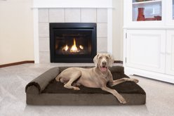 FurHaven Plush Deluxe Chaise Memory Top Cat & Dog Bed with Removable Cover, Sable Brown, Jumbo Plus