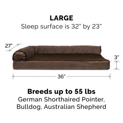 Show full view: FurHaven Plush Deluxe Chaise Memory Top Cat & Dog Bed with Removable Cover, Sable Brown, Large slide 2 of 10