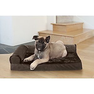 FurHaven Plush Deluxe Chaise Memory Top Cat & Dog Bed with Removable Cover, Sable Brown, Medium