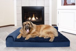 FurHaven Plush Deluxe Chaise Orthopedic Cat & Dog Bed with Removable Cover, Deep Sapphire, Jumbo Plus