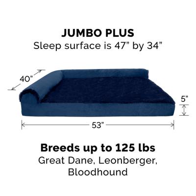 Show full view: FurHaven Plush Deluxe Chaise Orthopedic Cat & Dog Bed with Removable Cover, Deep Sapphire, Jumbo Plus slide 2 of 11