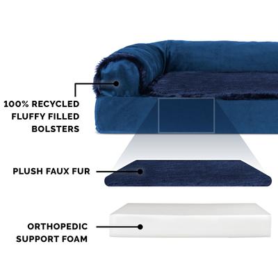 Show full view: FurHaven Plush Deluxe Chaise Orthopedic Cat & Dog Bed with Removable Cover, Deep Sapphire, Jumbo Plus slide 5 of 11