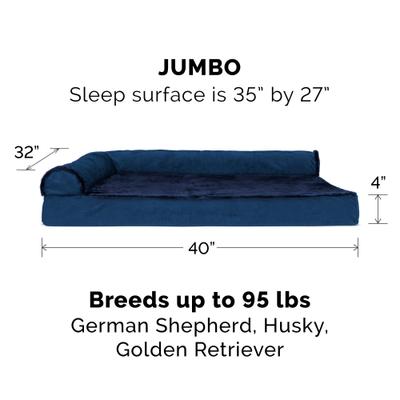 Show full view: FurHaven Plush Deluxe Chaise Orthopedic Cat & Dog Bed with Removable Cover, Deep Sapphire, Jumbo slide 2 of 11