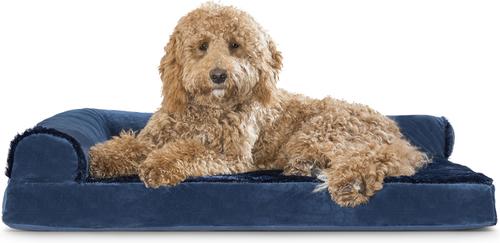 Show full view: FurHaven Plush Deluxe Chaise Orthopedic Cat & Dog Bed with Removable Cover, Deep Sapphire, Large slide 4 of 11
