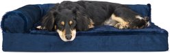 FurHaven Plush Deluxe Chaise Orthopedic Cat & Dog Bed with Removable Cover, Deep Sapphire, Medium