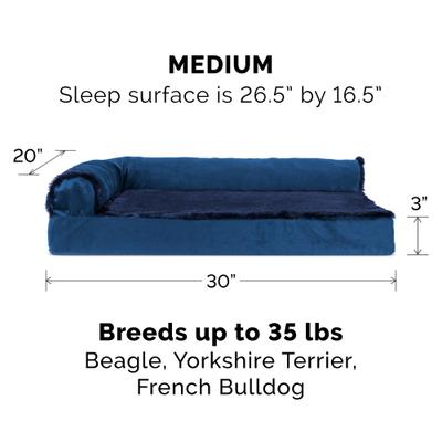 Show full view: FurHaven Plush Deluxe Chaise Orthopedic Cat & Dog Bed with Removable Cover, Deep Sapphire, Medium slide 2 of 11