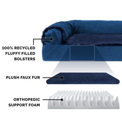 Show full view: FurHaven Plush Deluxe Chaise Orthopedic Cat & Dog Bed with Removable Cover, Deep Sapphire, Medium slide 5 of 11