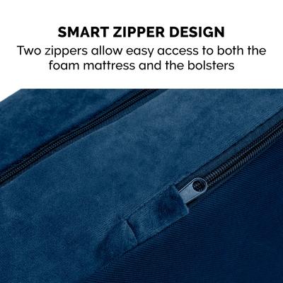 Show full view: FurHaven Plush Deluxe Chaise Orthopedic Cat & Dog Bed with Removable Cover, Deep Sapphire, Medium slide 8 of 11