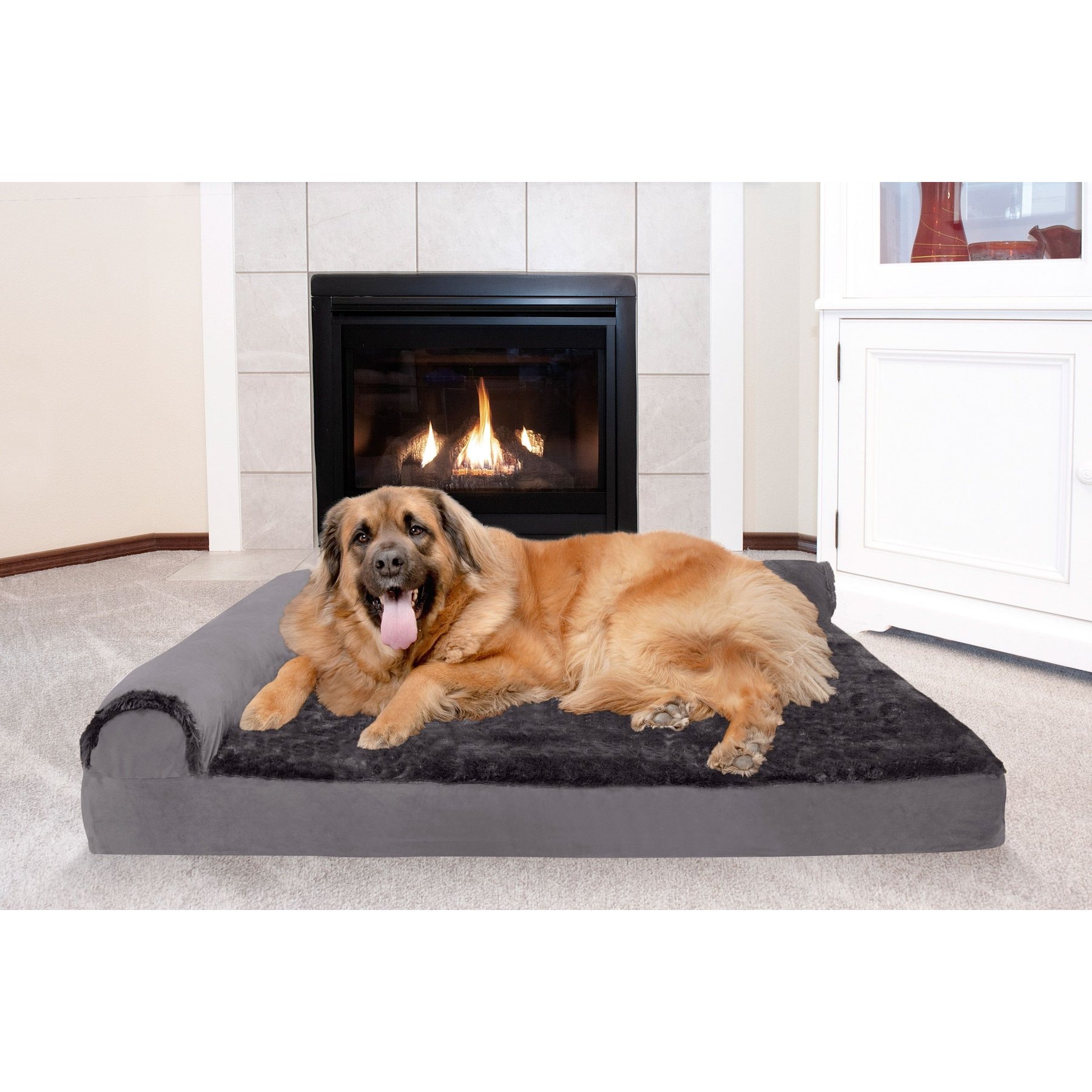 FurHaven Plush Deluxe Chaise Orthopedic Cat & Dog Bed with Removable Cover, Platinum Gray, Jumbo Plus