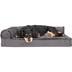 FurHaven Plush Deluxe Chaise Orthopedic Cat & Dog Bed with Removable Cover, Platinum Gray, Medium