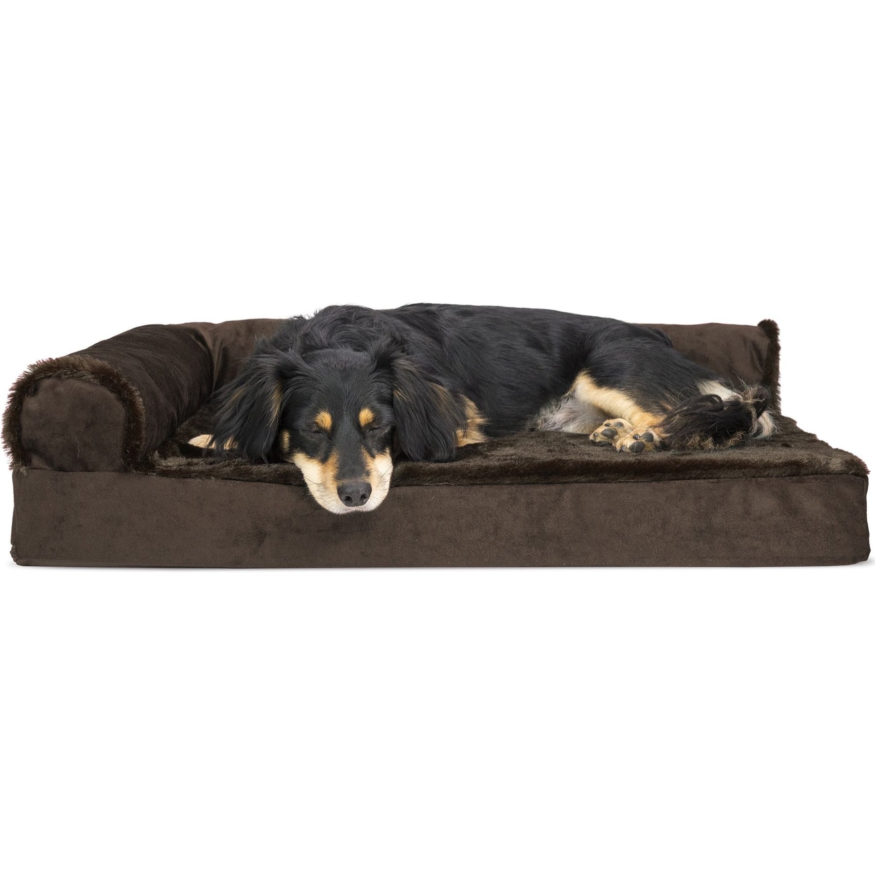FurHaven Plush Deluxe Chaise Orthopedic Cat & Dog Bed with Removable Cover, Sable Brown, Medium