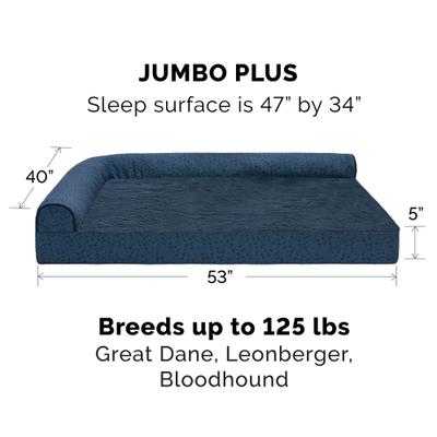 Show full view: FurHaven Plush Fur & Almond Print Orthopedic Deluxe L-Chaise Sofa Cat & Dog Bed, Blue Almonds, Jumbo Plus slide 2 of 10