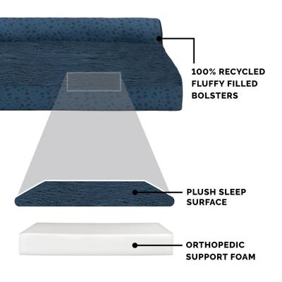 Show full view: FurHaven Plush Fur & Almond Print Orthopedic Deluxe L-Chaise Sofa Cat & Dog Bed, Blue Almonds, Jumbo Plus slide 6 of 10