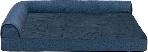 Show full view: FurHaven Plush Fur & Almond Print Orthopedic Deluxe L-Chaise Sofa Cat & Dog Bed, Blue Almonds, Jumbo Plus slide 4 of 10