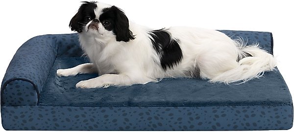 Show full view: FurHaven Plush Fur & Almond Print Orthopedic Deluxe L-Chaise Sofa Cat & Dog Bed, Blue Almonds, Medium slide 5 of 10