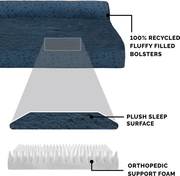 Show full view: FurHaven Plush Fur & Almond Print Orthopedic Deluxe L-Chaise Sofa Cat & Dog Bed, Blue Almonds, Medium slide 6 of 10