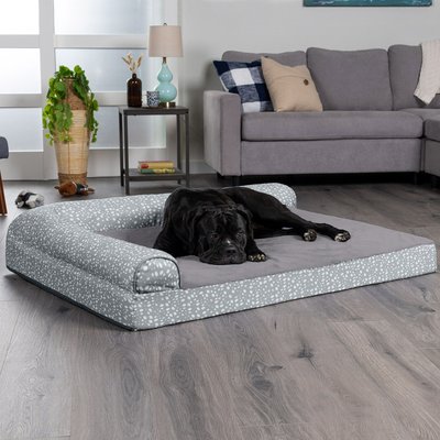 FurHaven FurHaven Plush Fur & Almond Print Orthopedic Deluxe L-Chaise Sofa Cat & Dog Bed, Gray Almonds, Jumbo Plus