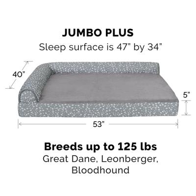 Show full view: FurHaven Plush Fur & Almond Print Orthopedic Deluxe L-Chaise Sofa Cat & Dog Bed, Gray Almonds, Jumbo Plus slide 2 of 10