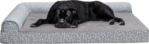 Show full view: FurHaven Plush Fur & Almond Print Orthopedic Deluxe L-Chaise Sofa Cat & Dog Bed, Gray Almonds, Jumbo Plus slide 5 of 10