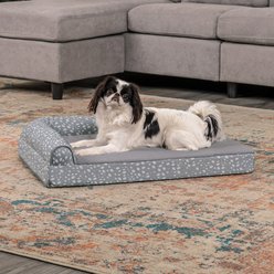 FurHaven Plush Fur & Almond Print Orthopedic Deluxe L-Chaise Sofa Cat & Dog Bed, Gray Almonds, Medium