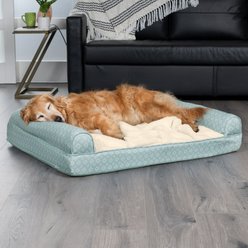 FurHaven Plush Fur & Diamond Print Nest-Top Cooling Gel Orthopedic Cat & Dog Bed with Removable Cover, Aqua, Jumbo