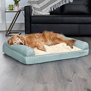 FurHaven Plush Fur & Diamond Print Nest-Top Cooling Gel Orthopedic Cat & Dog Bed with Removable Cover, Aqua, Jumbo