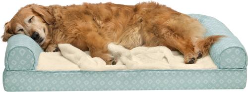 Show full view: FurHaven Plush Fur & Diamond Print Nest-Top Cooling Gel Orthopedic Cat & Dog Bed with Removable Cover, Aqua, Jumbo slide 4 of 9