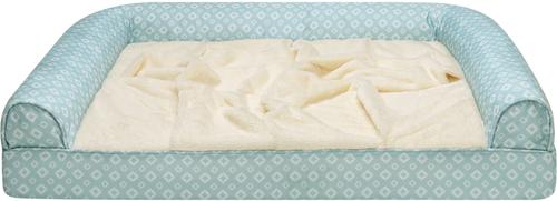 Show full view: FurHaven Plush Fur & Diamond Print Nest-Top Cooling Gel Orthopedic Cat & Dog Bed with Removable Cover, Aqua, Jumbo slide 5 of 9