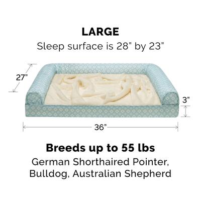 Show full view: FurHaven Plush Fur & Diamond Print Nest-Top Cooling Gel Orthopedic Cat & Dog Bed with Removable Cover, Aqua, Large slide 4 of 10