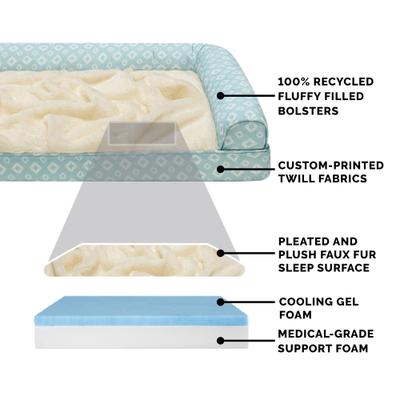Show full view: FurHaven Plush Fur & Diamond Print Nest-Top Cooling Gel Orthopedic Cat & Dog Bed with Removable Cover, Aqua, Large slide 7 of 10