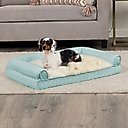 FurHaven Plush Fur & Diamond Print Nest-Top Cooling Gel Orthopedic Cat & Dog Bed with Removable Cover, Aqua, Medium