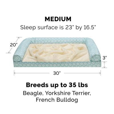 Show full view: FurHaven Plush Fur & Diamond Print Nest-Top Cooling Gel Orthopedic Cat & Dog Bed with Removable Cover, Aqua, Medium slide 4 of 10