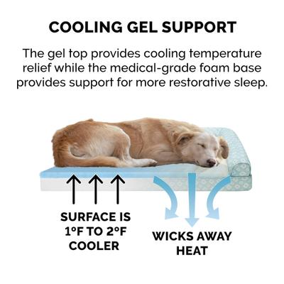 Show full view: FurHaven Plush Fur & Diamond Print Nest-Top Cooling Gel Orthopedic Cat & Dog Bed with Removable Cover, Aqua, Medium slide 8 of 10