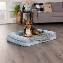 FurHaven Plush Fur & Diamond Print Nest-Top Cooling Gel Orthopedic Cat & Dog Bed with Removable Cover, Gray, Large