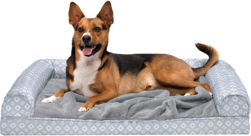 Show full view: FurHaven Plush Fur & Diamond Print Nest-Top Cooling Gel Orthopedic Cat & Dog Bed with Removable Cover, Gray, Large slide 4 of 9