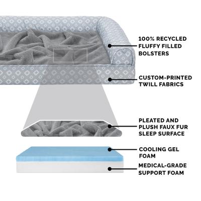 Show full view: FurHaven Plush Fur & Diamond Print Nest-Top Cooling Gel Orthopedic Cat & Dog Bed with Removable Cover, Gray, Large slide 6 of 9