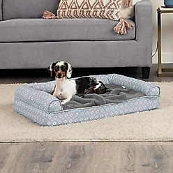 FurHaven Plush Fur & Diamond Print Nest-Top Cooling Gel Orthopedic Cat & Dog Bed with Removable Cover, Gray, Medium